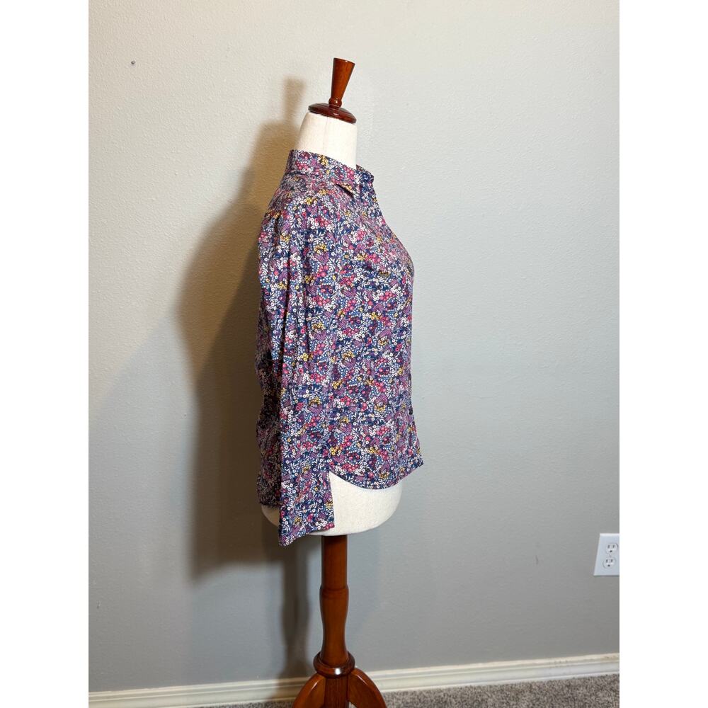 Boden women's shirt blue mini floral long sleeve button up 100% cotton Sz 6P - Picture 3 of 7